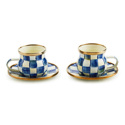 Royal Check Espresso Cup & Saucer Set, Set of 2