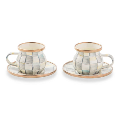 Sterling Check Espresso Cup & Saucer Set, Set of 2