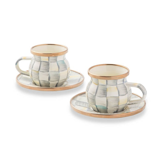 Sterling Check Espresso Cup & Saucer Set, Set of 2