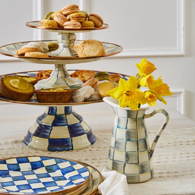 Sterling Check Mini Pedestal Platter