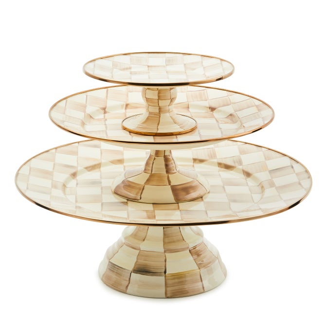 Mocha Check Mini Pedestal Platter