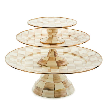 Mocha Check Mini Pedestal Platter