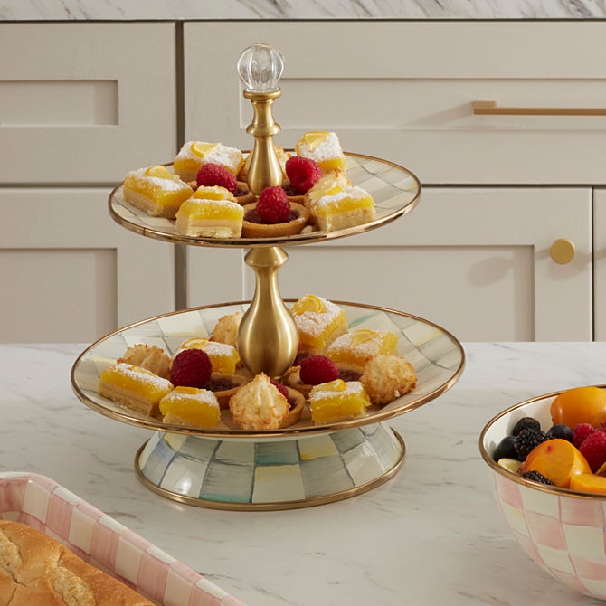 Sterling Check Two Tier Sweet Stand