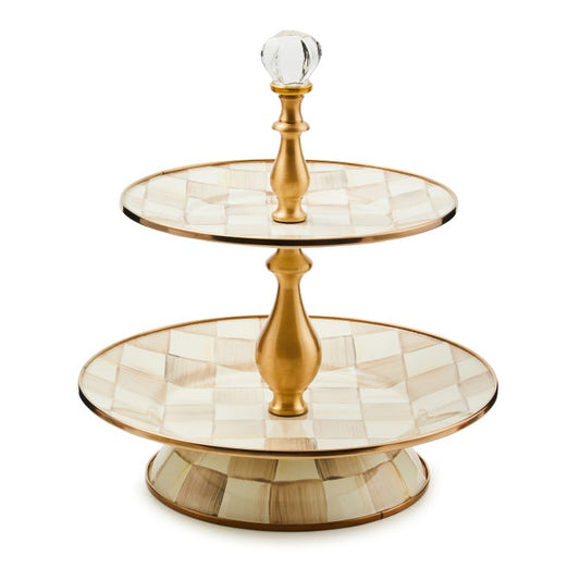 Mocha Check Two Tier Sweet Stand
