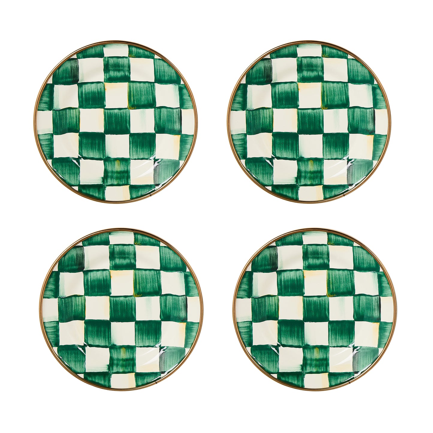 Emerald Check Appetizer Plates, Set of 4