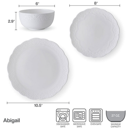 Abigail 12 Piece Dinnerware Set, Service for 4