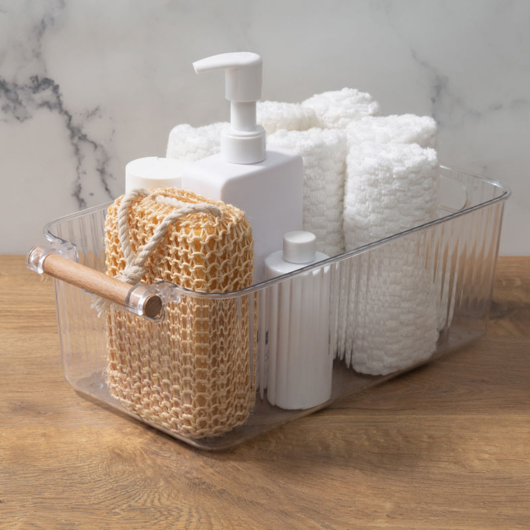 N&T Clara Storage Basket Clear With Wooden 7.5L