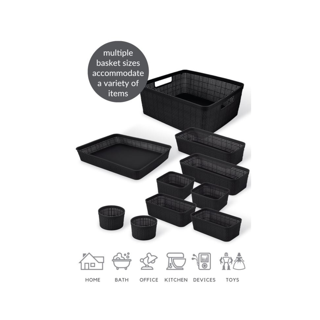 N&T 10pc Weave Organizer Basket Set Plastic Black