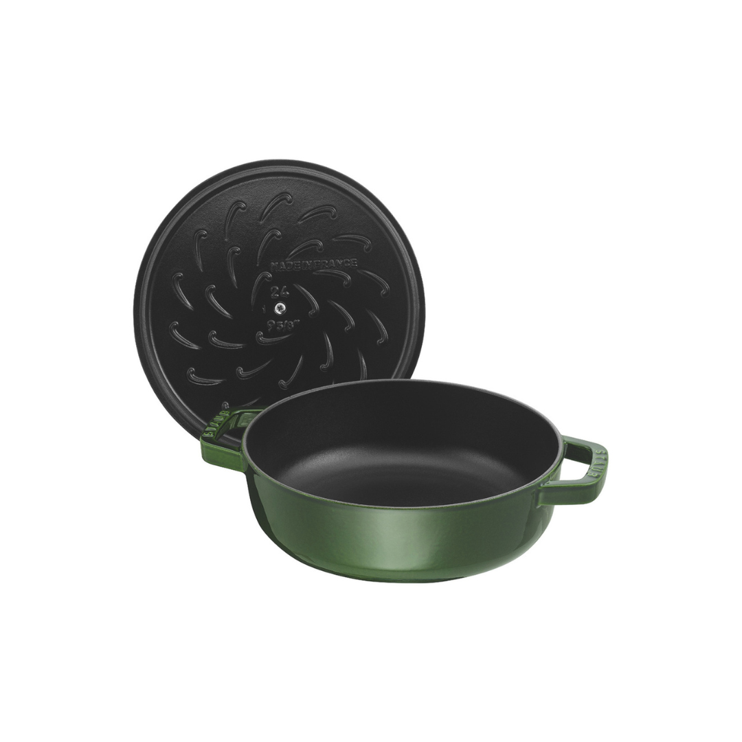 Braisers 11", Round Cast Iron Saute Pan - Basil-Green