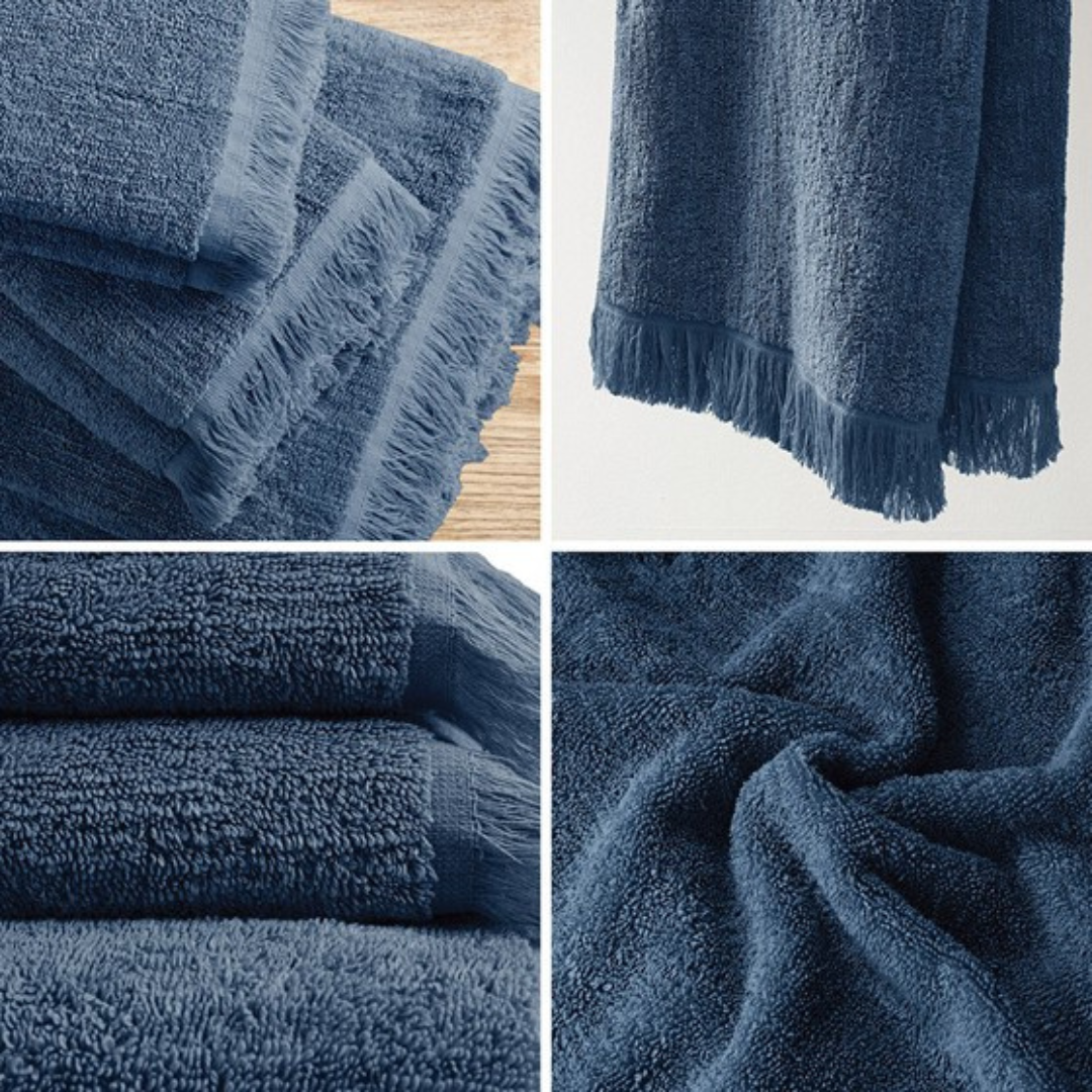 Nova Cotton Dobby Slub 6 Piece Towel Set - Navy