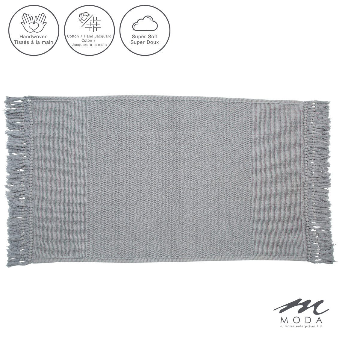 Carlaw Bath Mat Tasseled 100% Cotton Light Grey 21"X 34"