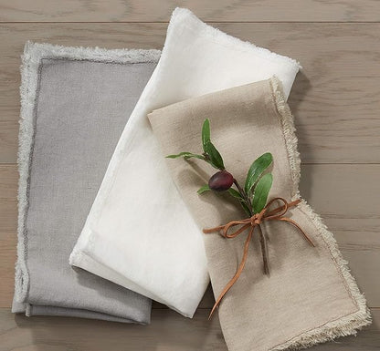 Fringed Design Stone Washed Napkin Natural 20"