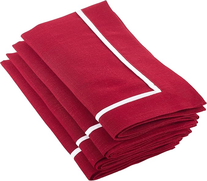 Pleated Design Table Napkins (Set of 4), Red, 20"