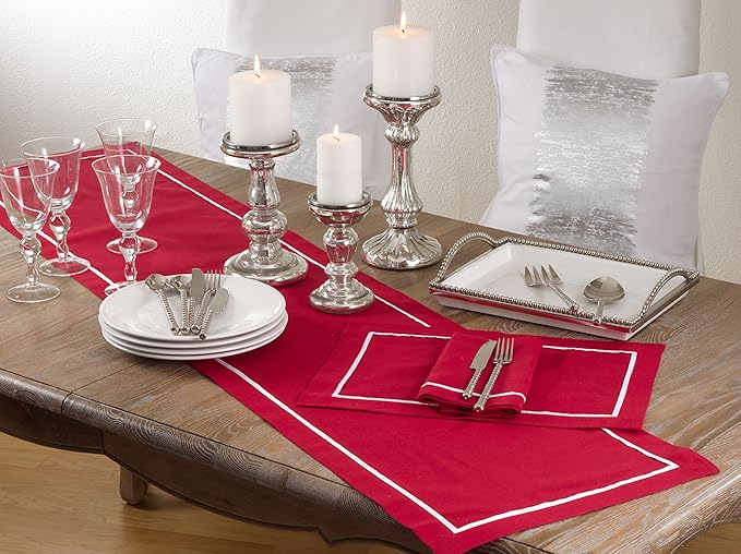 Pleated Design Table Napkins (Set of 4), Red, 20"