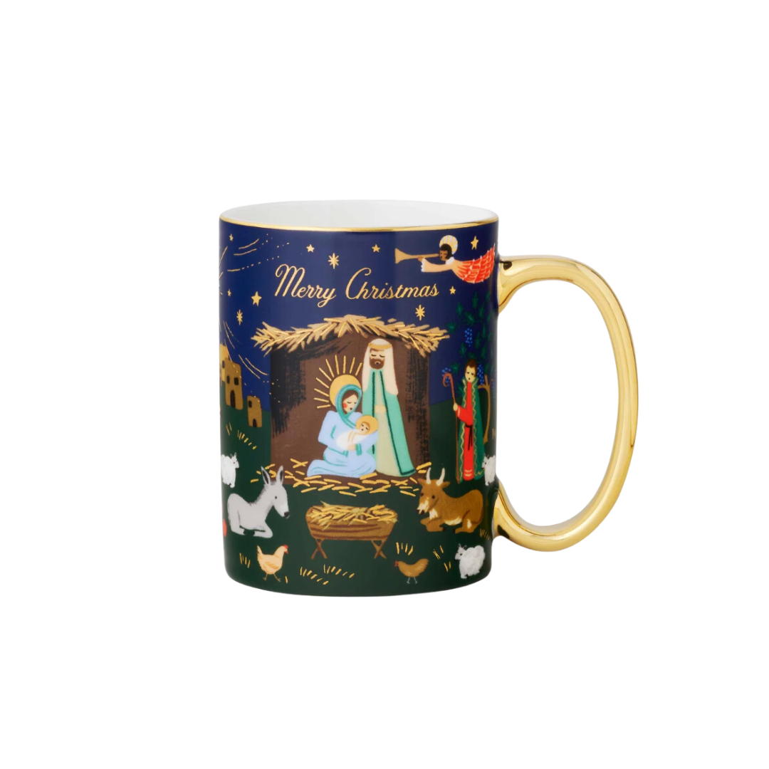 Taza de porcelana navideña con motivo de la Natividad