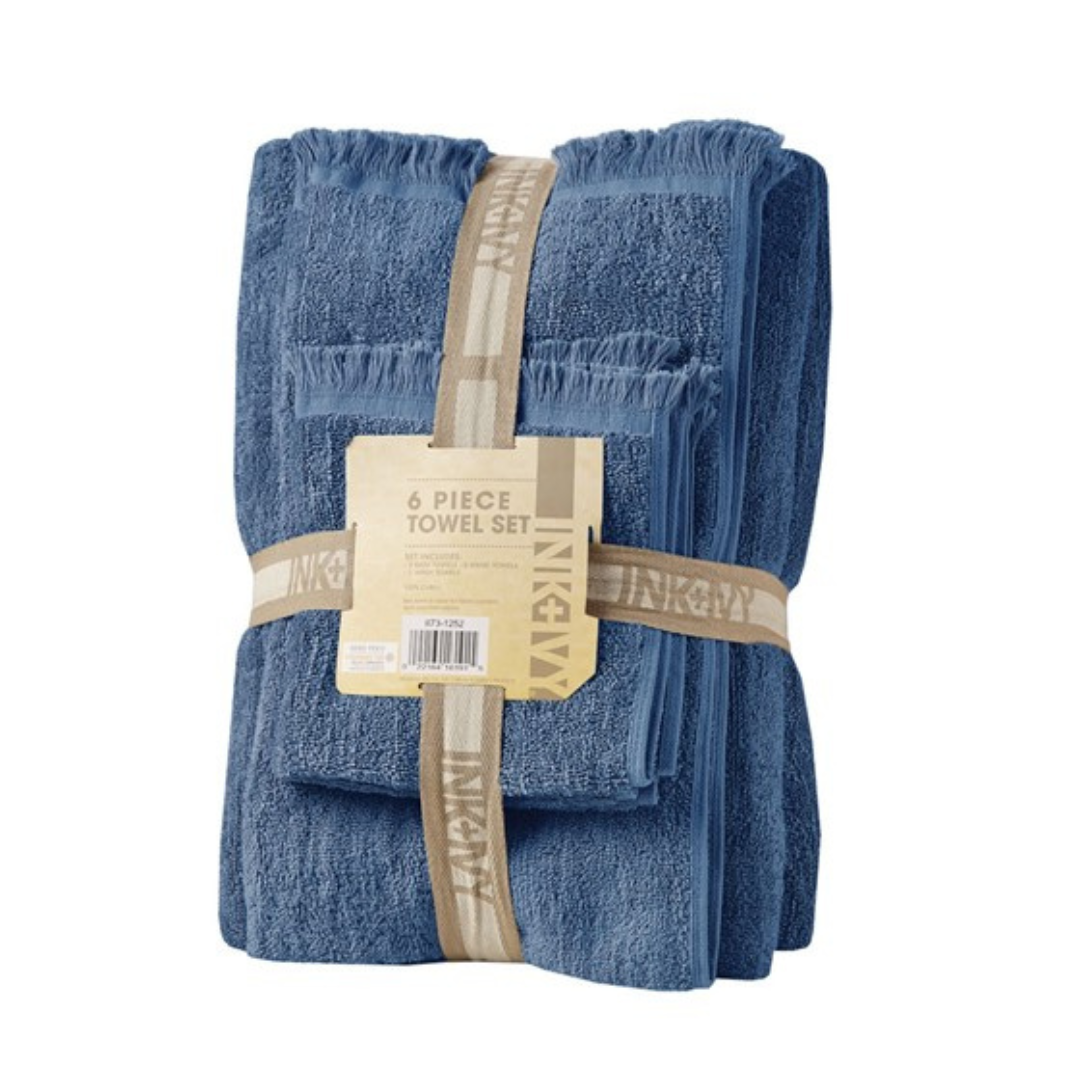 Nova Cotton Dobby Slub 6 Piece Towel Set - Navy