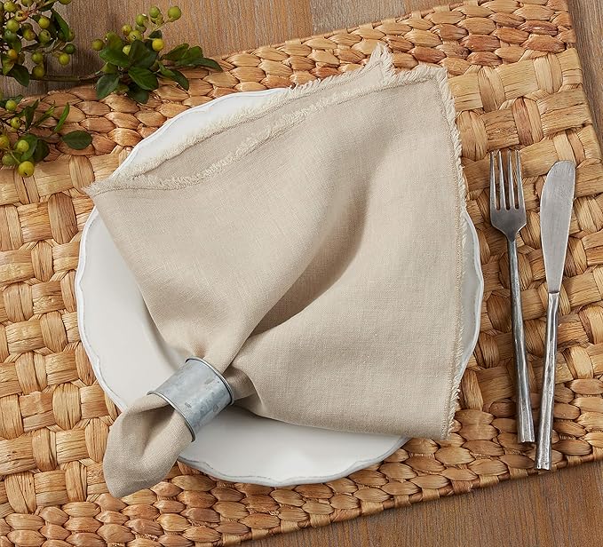 Fringed Design Stone Washed Napkin Natural 20"