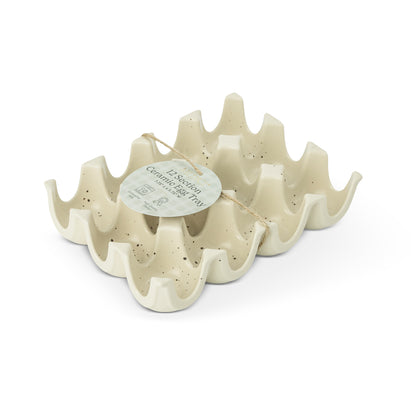 12 Section Speckled Ceramic Egg Tray Ivory