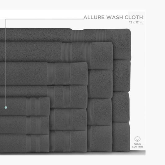 Allure Wash Towel Dark Grey 12"x 12"