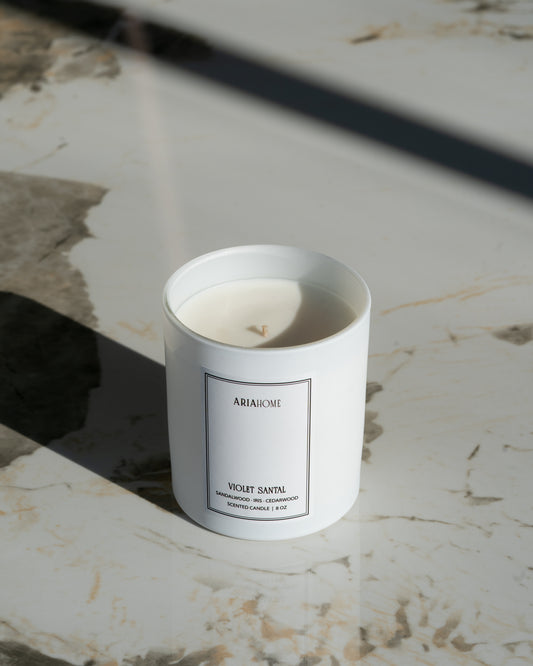 Matte White Candle with Magnetic Box - Violet Santal