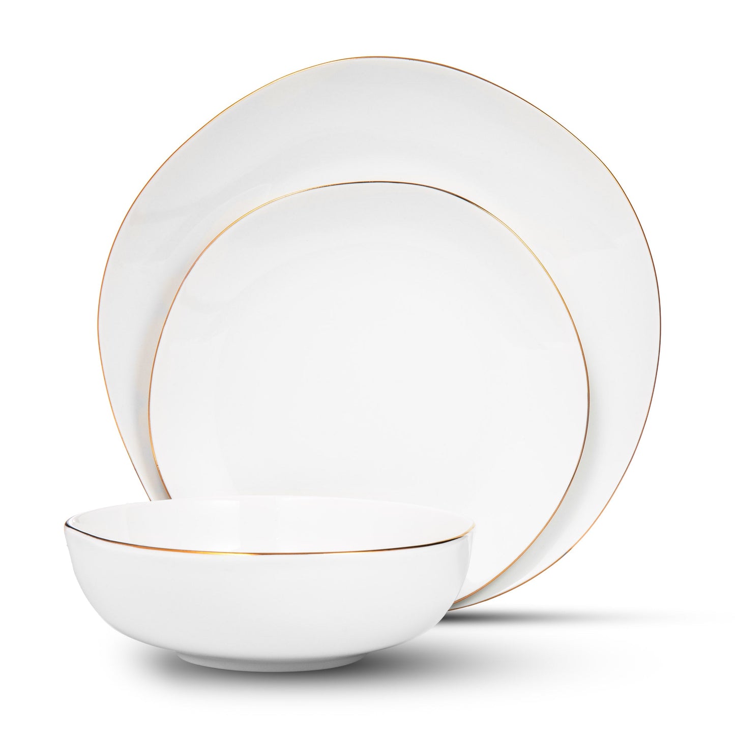 Andover White 12 Piece Gold Rim Dinnerware Set, Service For 4