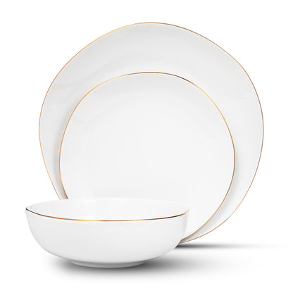 Andover White 12 Piece Gold Rim Dinnerware Set, Service For 4