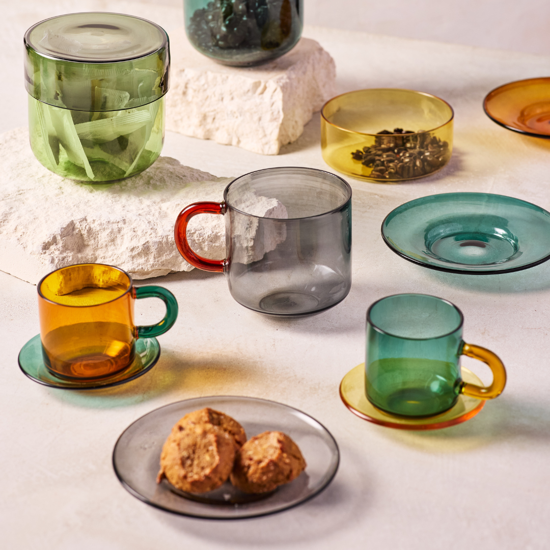 Niko Glass Espresso Cup & Saucer, Set of 4