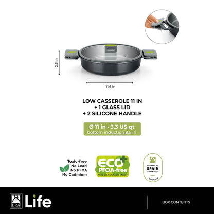 Life Ceramic Nonstick Dual Handled Sauté Pan with Glass Lid 28 cm, 3.1 L