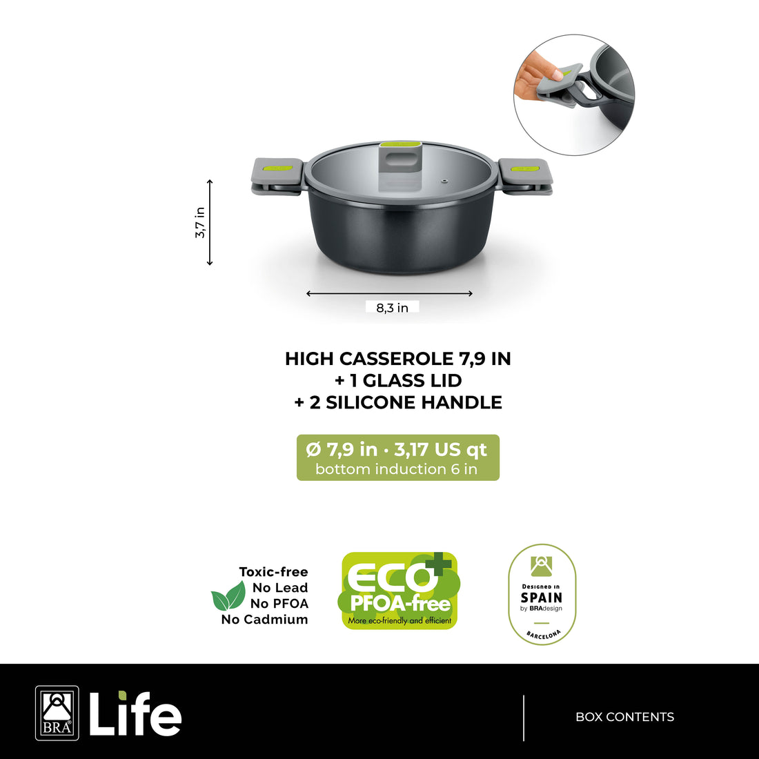 Life Ceramic Nonstick Stock Pot with Glass Lid 20 cm, 3.0 L