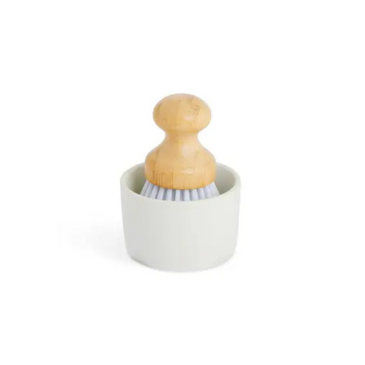 Bamboo Palm Brush w ith Ceramic Holder White