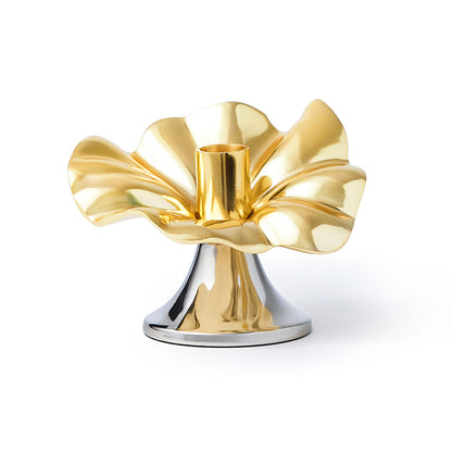 Blossom Platinum & Gold Tapered Candle Holder 6"