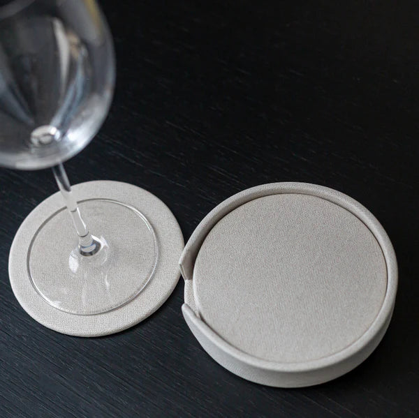 Set of 4 Round Coaster Set with Box - Linen Latte