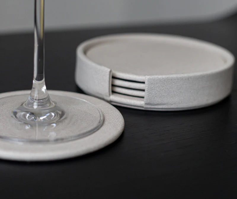 Set of 4 Round Coaster Set with Box - Linen Latte