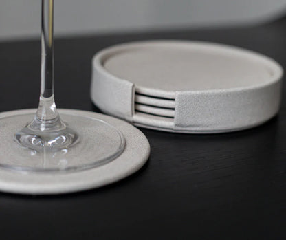 Set of 4 Round Coaster Set with Box - Linen Latte