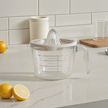 Glass Measuring Cup With Glass Citrus Juicer Lid