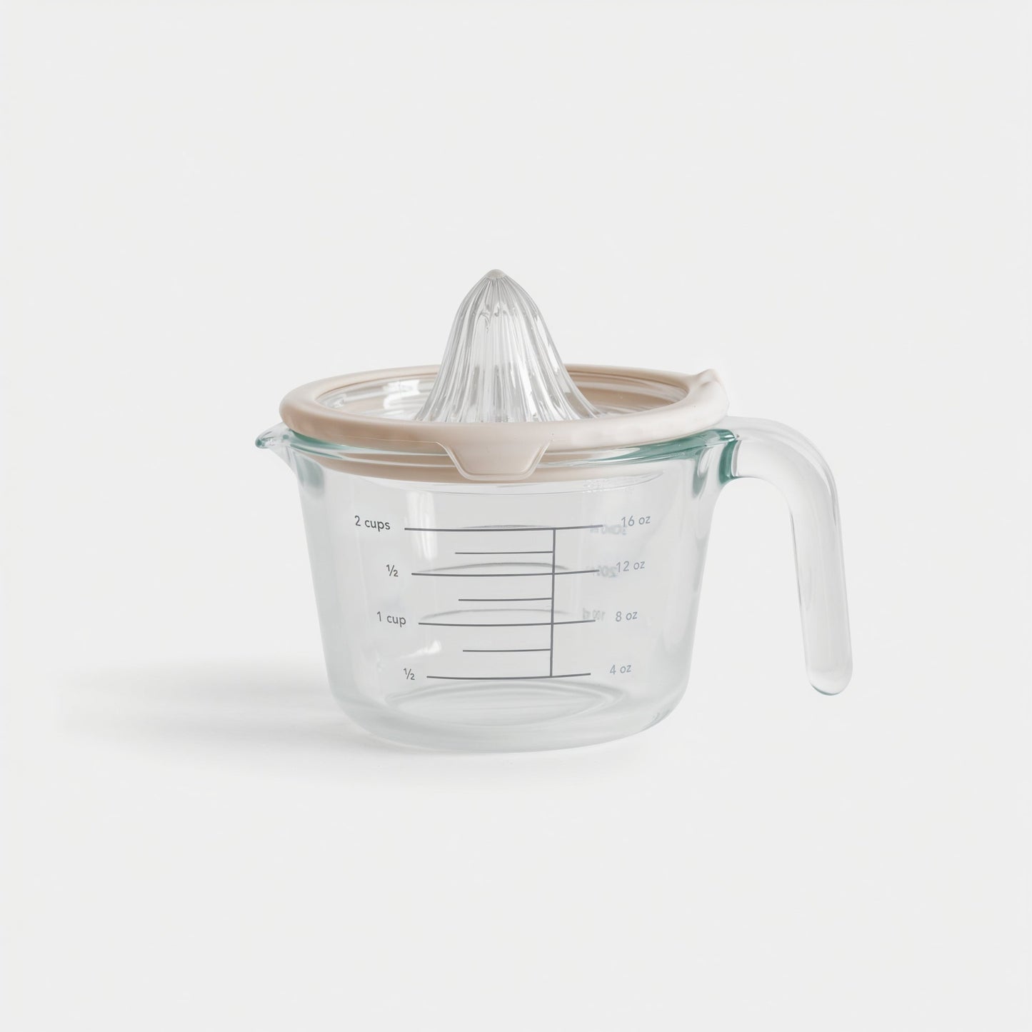 Glass Measuring Cup With Glass Citrus Juicer Lid