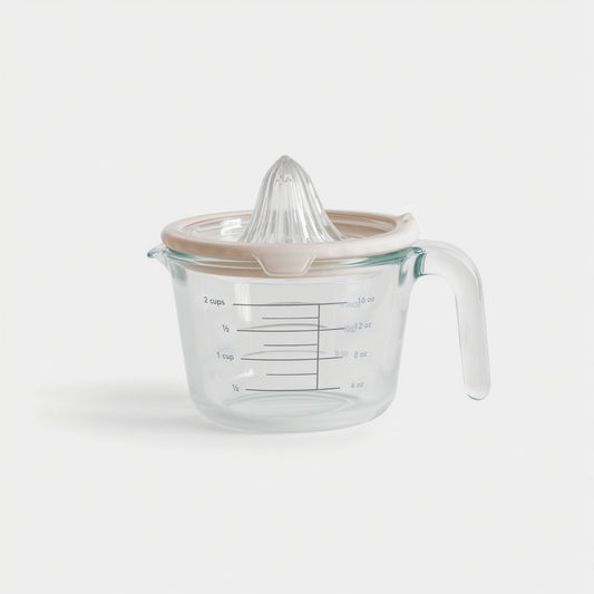 Glass Measuring Cup With Glass Citrus Juicer Lid