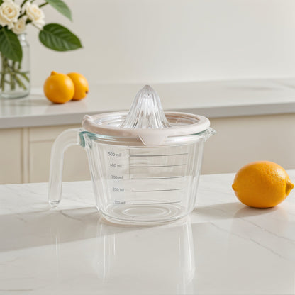 Glass Measuring Cup With Glass Citrus Juicer Lid