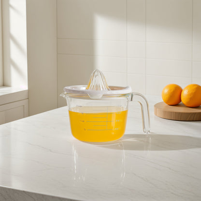 Glass Measuring Cup With Glass Citrus Juicer Lid