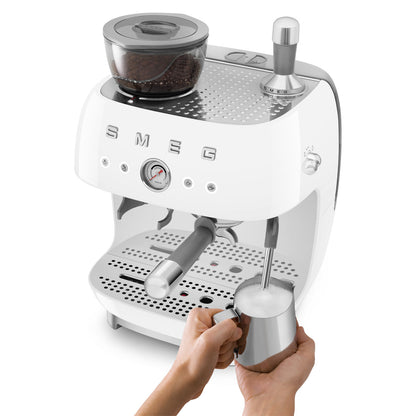50s Retro Style Aesthetic Semi-Automatic Espresso Coffee Machine- White