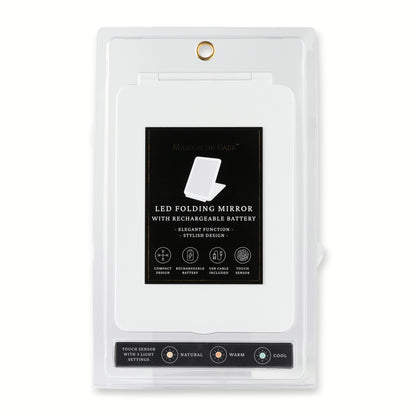 Folding Flat Easy Travel Light Up Mirror W/Rechargeable Battery