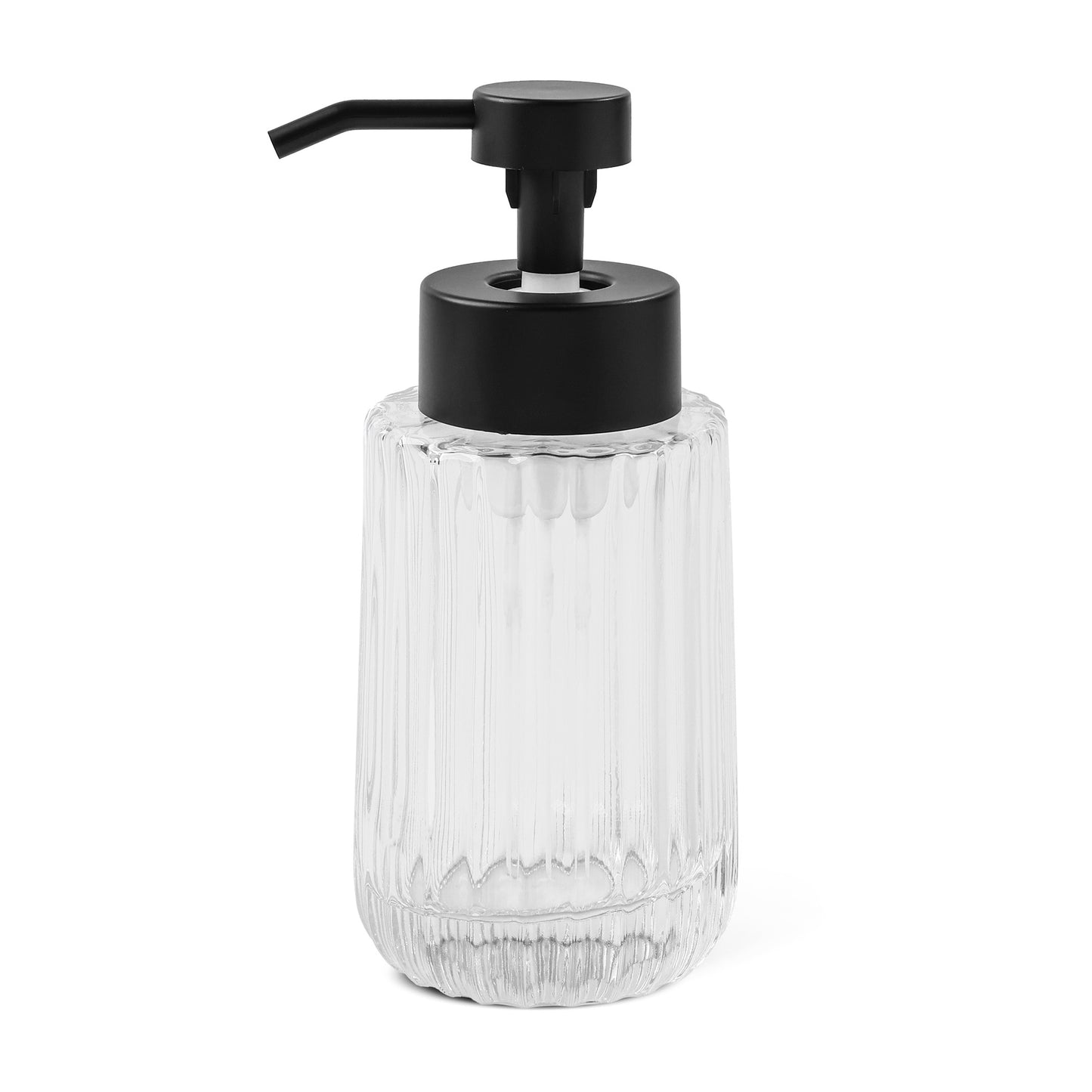 Ribbed Foaming Transparent Glass Soap Pump Black