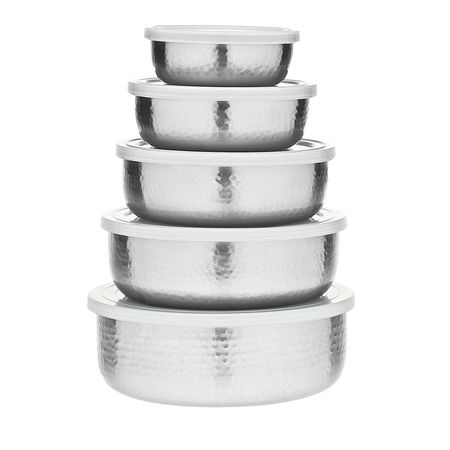 Hammered Stainless 5 Piece Storage Bowl Set