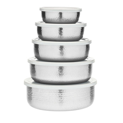Hammered Stainless 5 Piece Storage Bowl Set