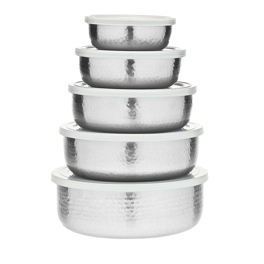 Hammered Stainless 5 Piece Storage Bowl Set