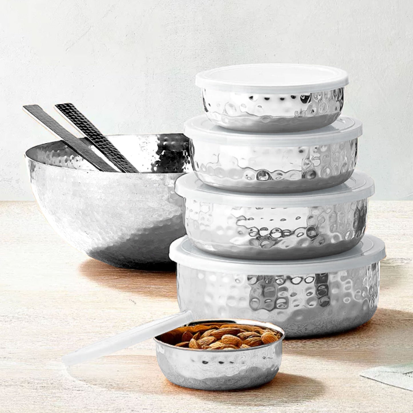 Hammered Stainless 5 Piece Storage Bowl Set