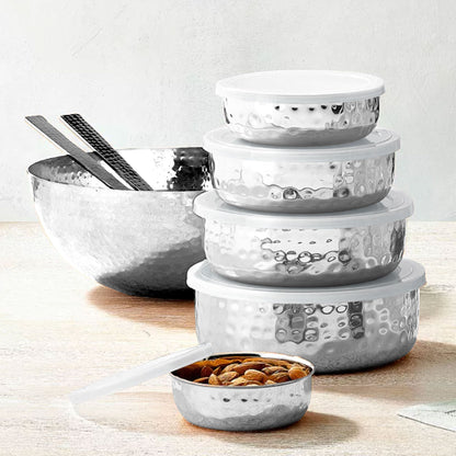 Hammered Stainless 5 Piece Storage Bowl Set
