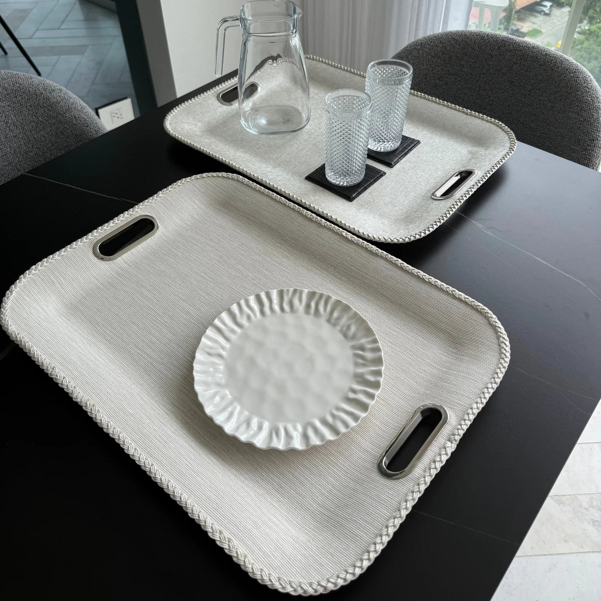 Large Tray with Leather Band - Amara Beige