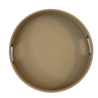 Round Vegan Leather Tray with Chrome Handles