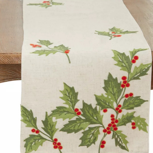 Holly Leaves Runner Natural 16"x70"